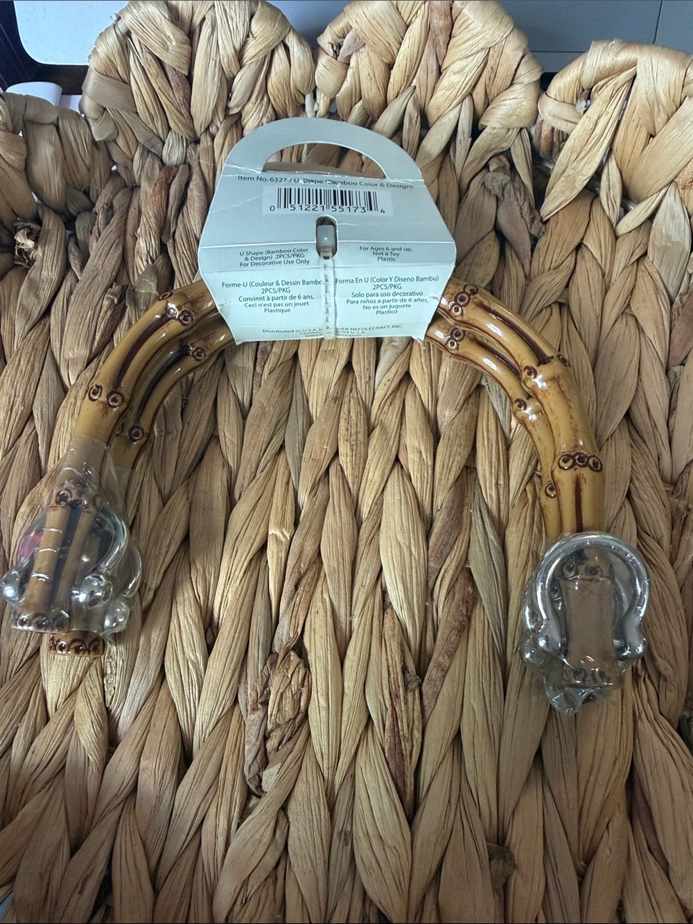 Bamboo-Style Tan Bag Handles with Clear Acrylic Ends